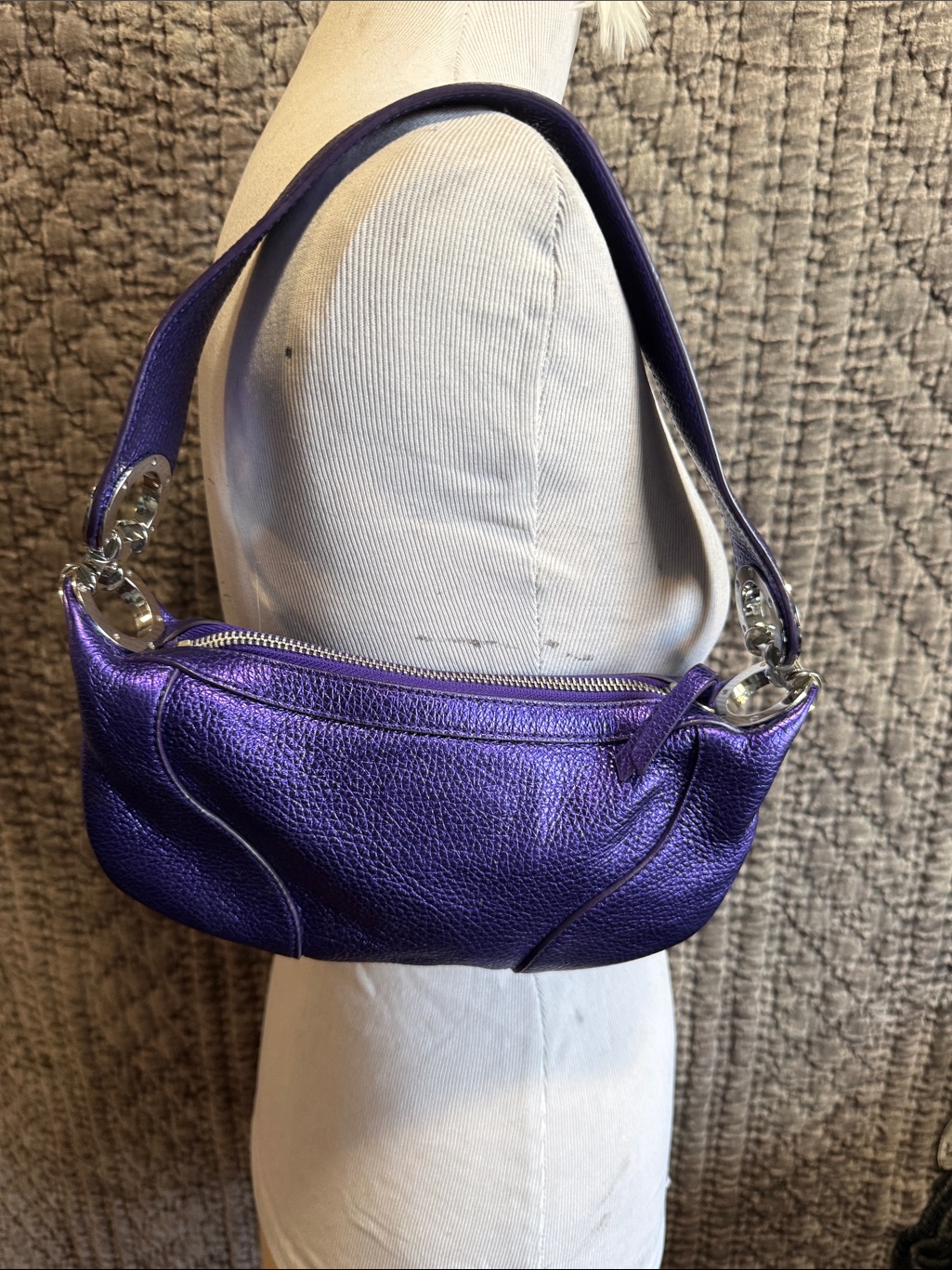 By Far Metallic Purple Leather Shoulder Bag